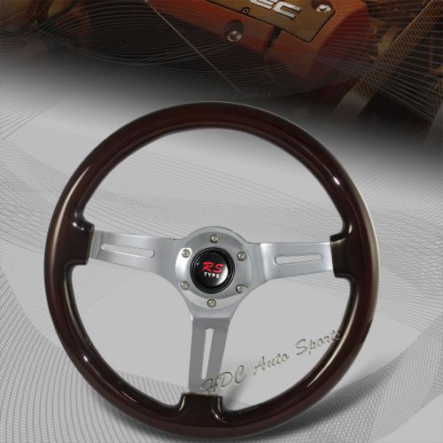 Jdm 345mm 6-hole dark wood grain style 3-spoke racing steering wheel universal 1