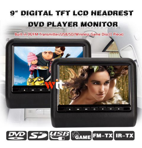 2x9&#034;hd headrest lcd car monitor dvd player built-in speaker support usb sd game
