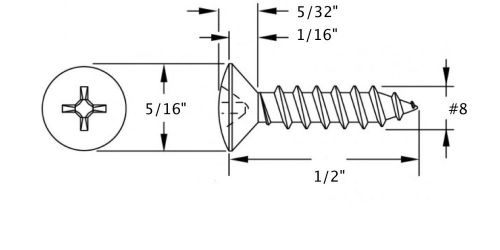 Scosche soh805-500 #8 x 0.5&#034; oval head screw 500 pieces/bag