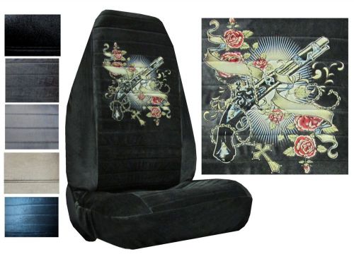 Velour seat covers car truck suv guns with rose and banner high back pp #x