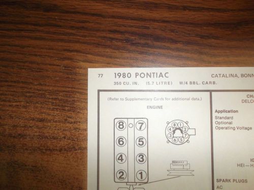 1980 pontiac eight series models code-r 5.7 liter 350 ci v8 tune up chart