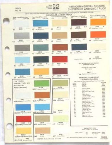 1978 chevrolet truck and gmc truck ppg color paint chip chart original