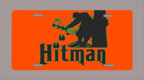 Orange &#034;hit man&#034; bow hunter with black text novelty license plate-free shipping!