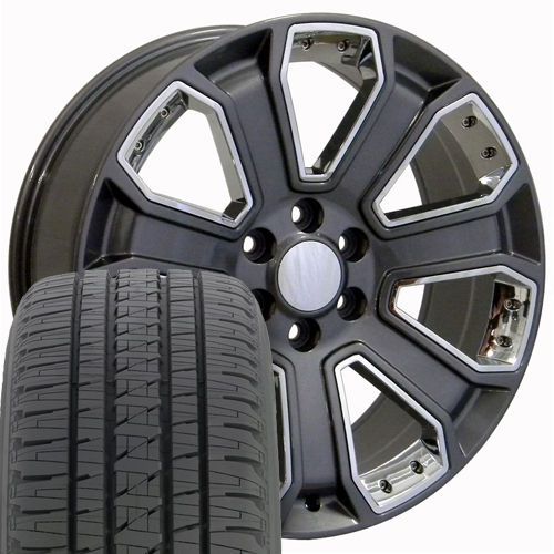 22&#034; fit chevrolet silverado style wheels &amp; tires gunmetal with chrome 4 rims w1x