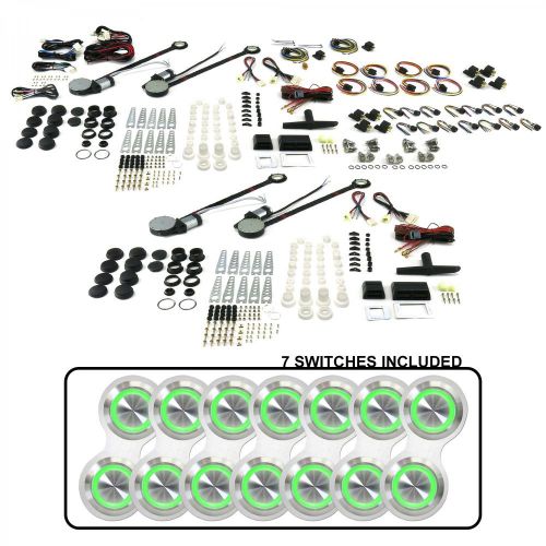 4-door power window kit with 7 retro billet switches - green