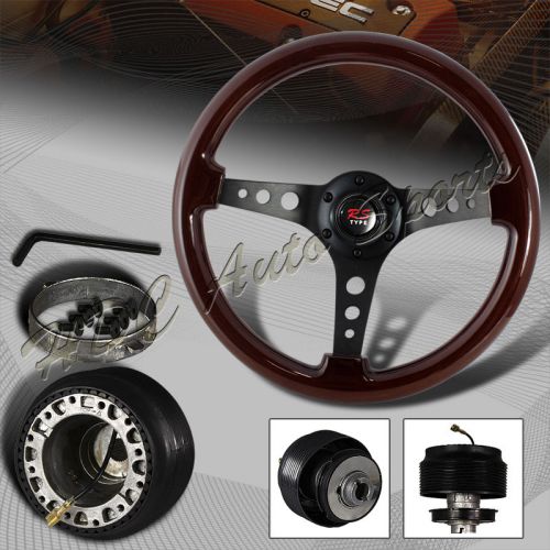 345mm jdm 6 hole classic dark wood grain deep dish steering wheel+for honda hub