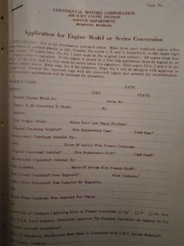 Continental aircraft engine airplane division conversion forms service