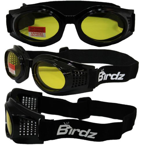 Kite motorcycle goggles by birdz glossy black frame anti fog coated yellow lens