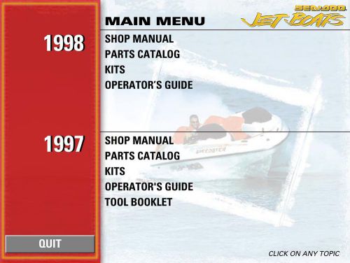 Seadoo 1997 1998 speedster sportster explorer challenger 1800 shop manual on cd