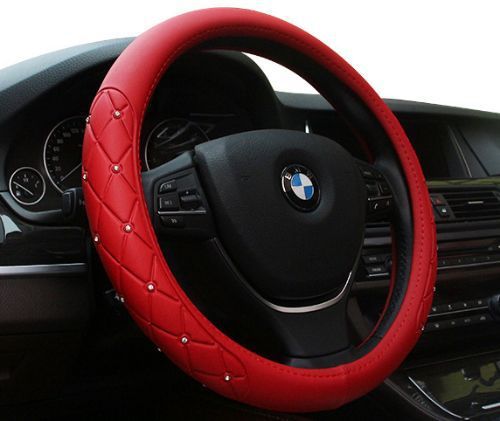 Luxury red pu leather vehicle car steering wheel cover elegant m size 38cm