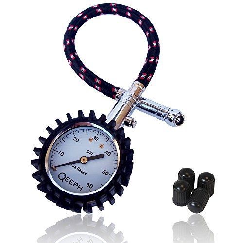 Tire pressure gauge flexi by qeeph - measures up to 60 psi - large 2&#034; dial for