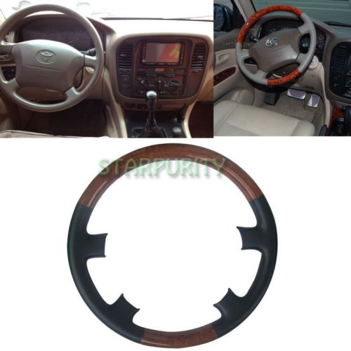Black leather wood steering wheel cover for 98-02 toyota lexus lx470 lx450 ls400