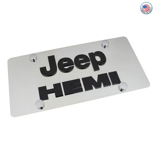 Jeep hemi name badge on polished stainless steel license plate