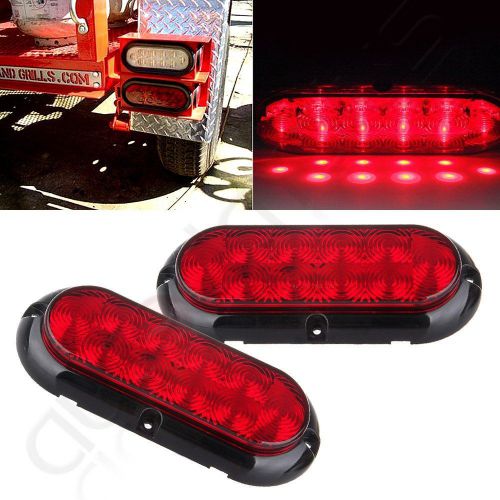 2x red light 6&#034; oval surface mount 10 led tail light marker clearance trailer