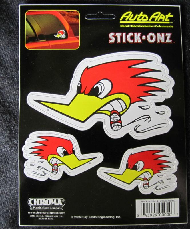 Nos auto art stick-onz woodpecker clay cama smith car sticker decal chroma car