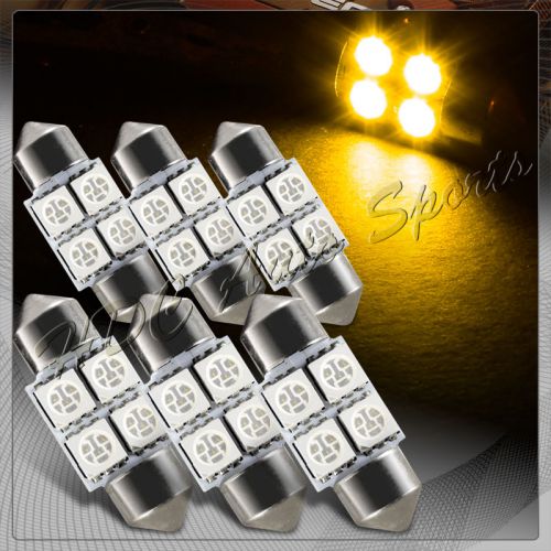 6x 31mm 4 smd amber led festoon dome map glove box trunk replacement light bulbs