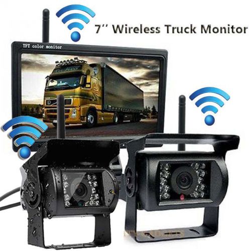 7&#034; wireless rear view monitor kit+2x night vision backup camera for bus truck/rv
