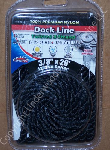 Black dock line 3-strand 3/8&#039;&#039; x 20&#039; twisted premium nylon boat docking new