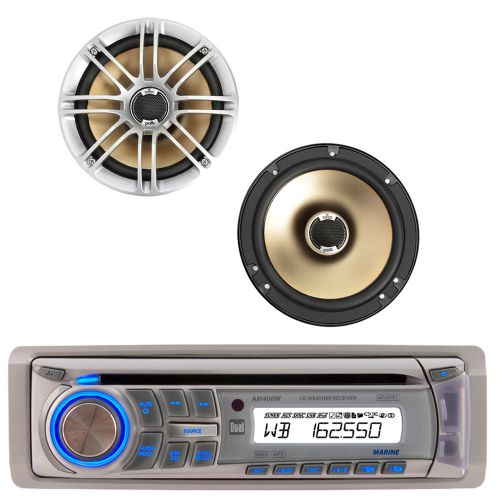 Am400w cd usb ipod marine receiver, 2 polk silver marine 6.5&#034; 330w speaker set