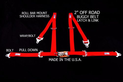 Rjs racing 2&#034; 4 pt latch &amp; link roll bar mount harness buggy belt red sand rail