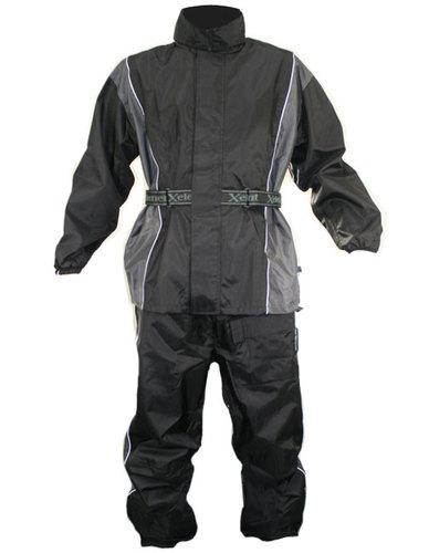 Xelement mens 2 piece black and gray motorcycle rainsuit