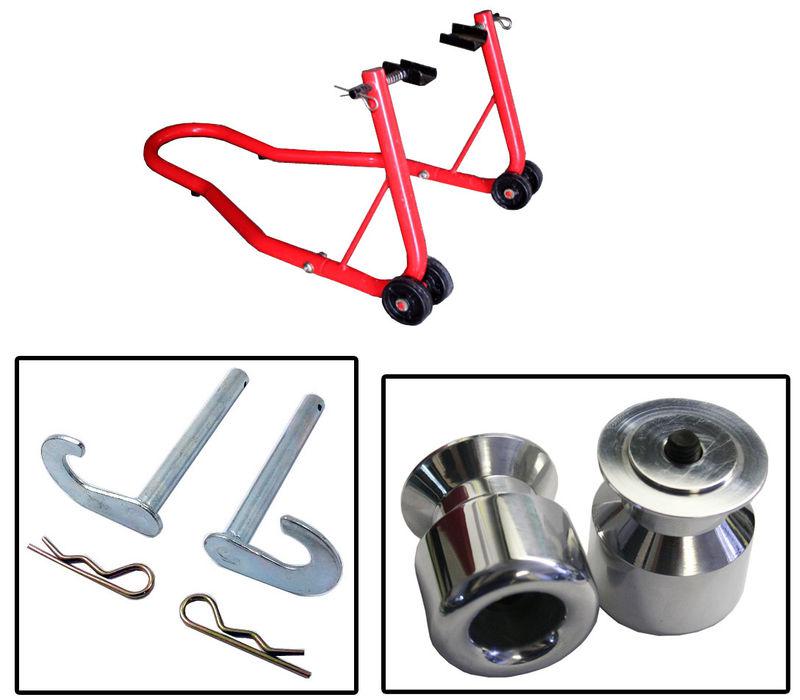Biketek series 2 red rear stand with aluminum slider spools honda cbr954rr all