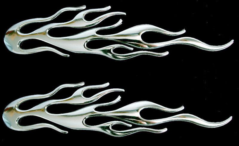 2 small liquid chrome flame effect decal for harley davidson custom motorcycle