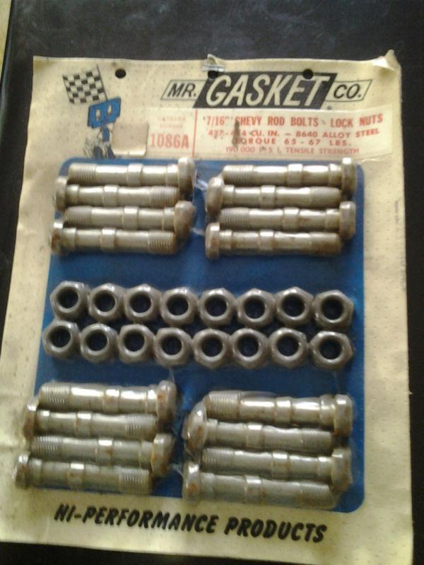 Nos mr gasket 7/16" chevy 8 rod bolts 8 lock nuts  427-454 8640 alloy steel nip 