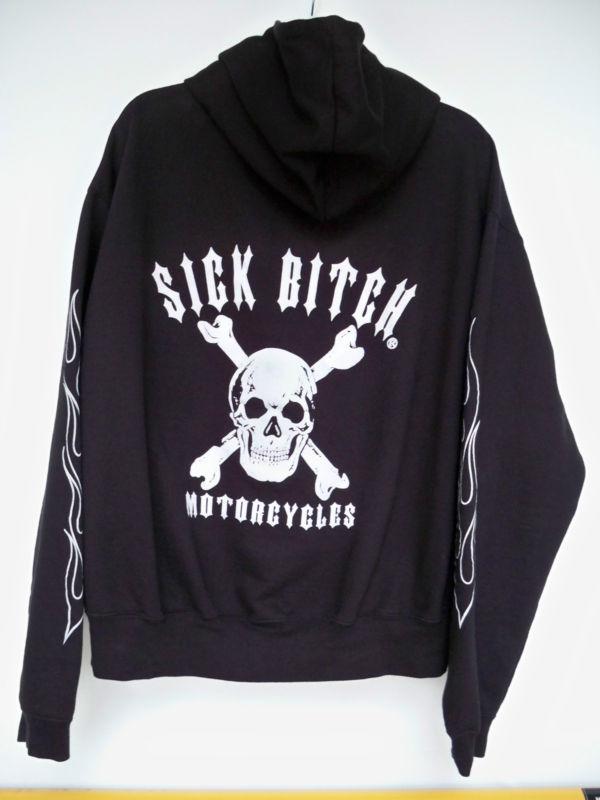 Sick bitch motorcycles hoodie sweatshirt with zipper by sick boy ,black, xl guc