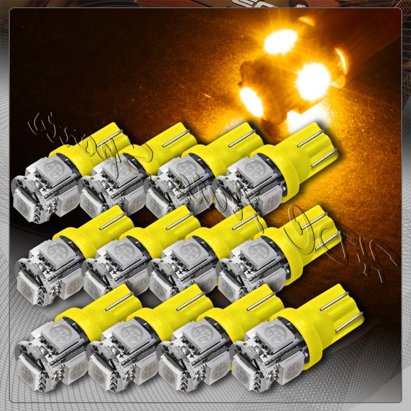12x 5 smd led t10 wedge interior instrument panel gauge replacement bulb - amber