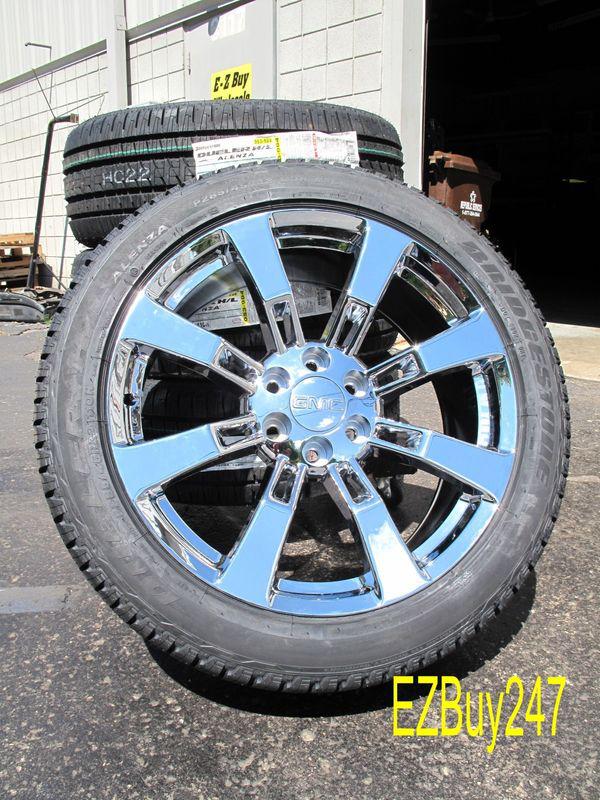 22" gmc chevrolet escalade chrome wheels 5409 tires 285-45-22 bridgestone