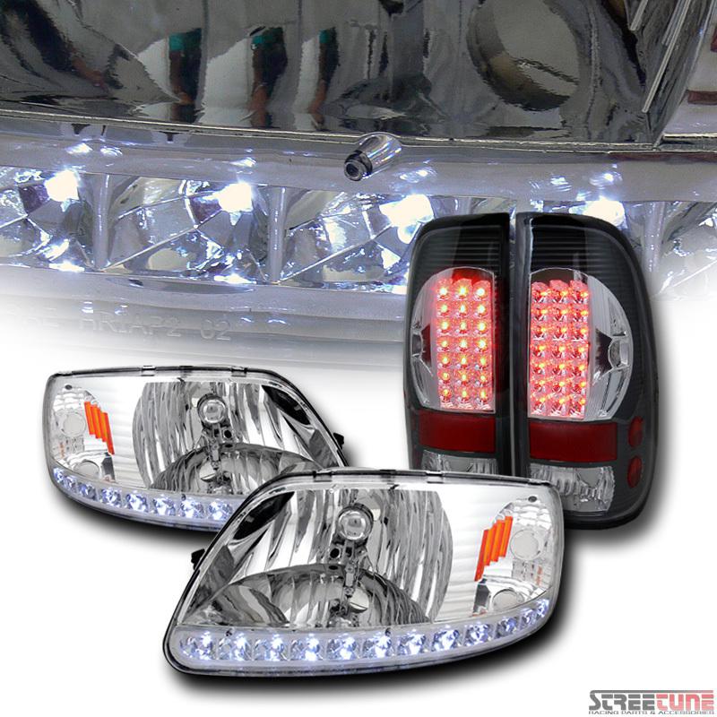 Chrome crystal headlights+corner signal am aw+led taillights blk 97-03 ford f150