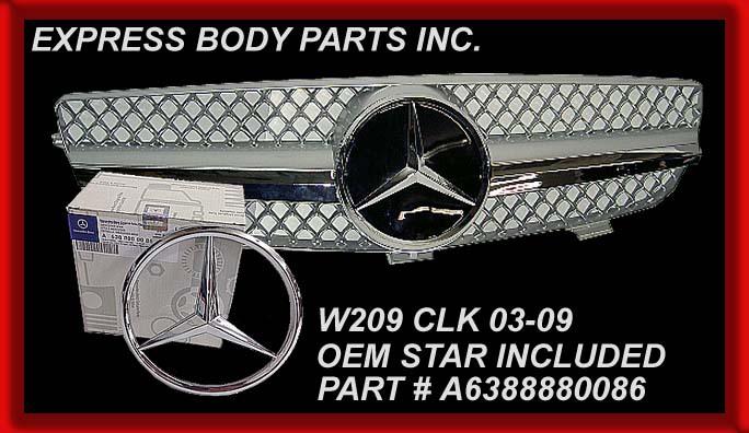 03-09 clk w209 clk320 clk500 clk55 silver grille body coupe mercedes benz body 