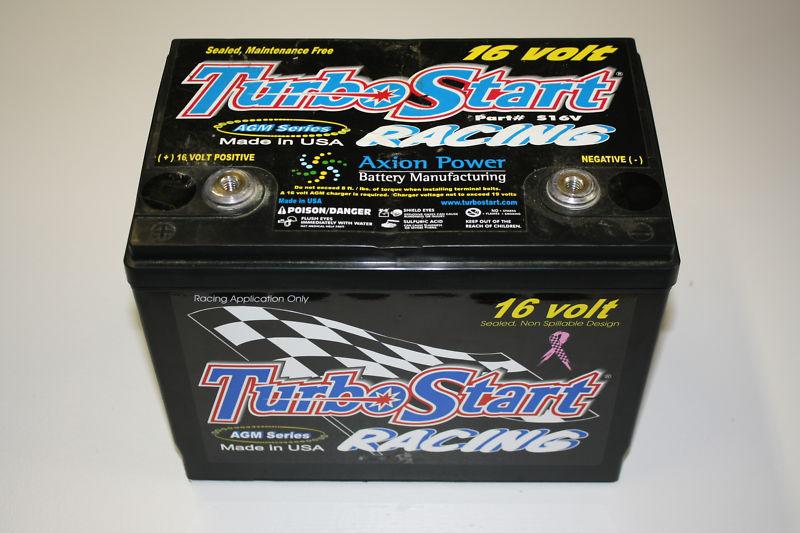 Turbo start s16v 16 volt racing battery 650 cold cranking top post 3/8 threads
