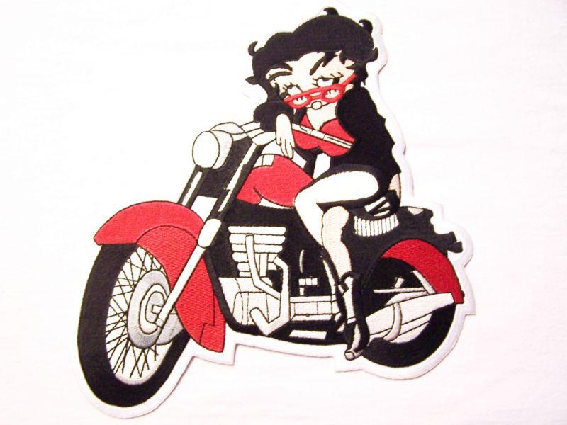 #0645 motorcycle vest patch betty boop red glasses lady biker 