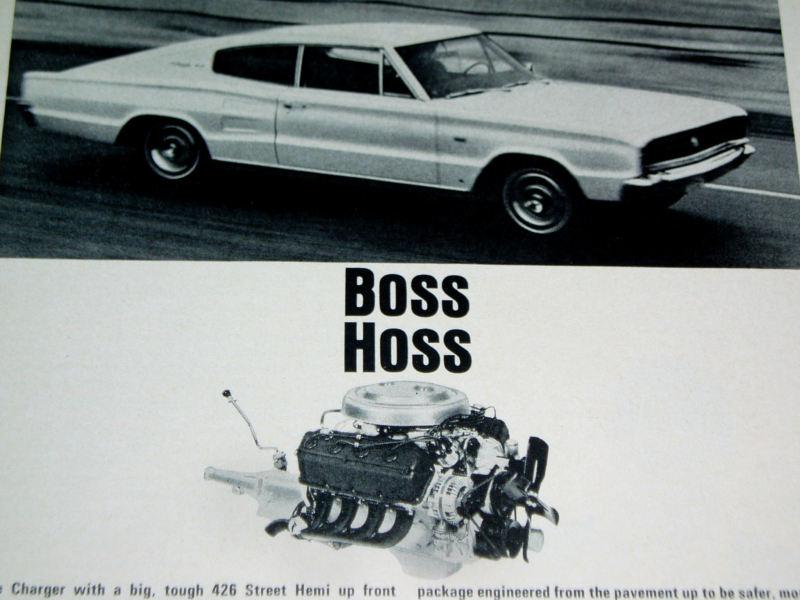 1966 dodge charger / 426 hemi v8 engine print ad-poster/picture/photo/race/1967