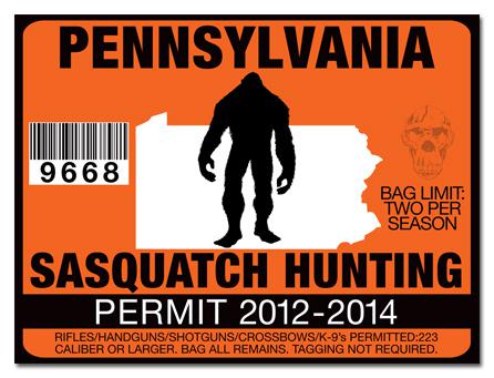 Sasquatch hunting permit license decal sticker ram polaris bigfoot pennsylvania