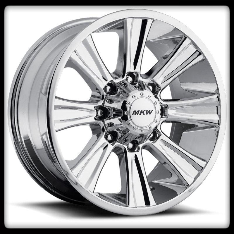 20" mkw offroad m87 chrome rims & nitto lt295-55-20 trail grappler wheels tires