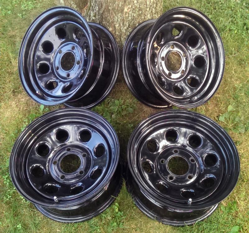 Set of 4 cragar 397 soft 8 black 15 x 7 steel wheel / rims 5 x 5 bolt pattern