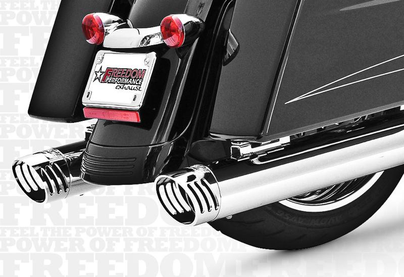 Freedom performance exhaust racing slip-ons w/ tips chrome/chrome flh 2009-2013