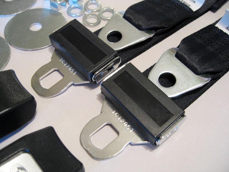 NEW VINTAGE STYLE BLACK SEAT BELTS MUSCLECAR HOTROD RESTOMOD GASSER RESTO KIT, US $59.95, image 3