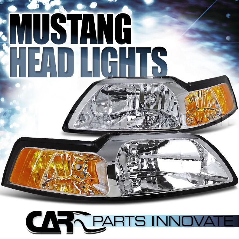 99-04 ford mustang gt crystal chrome headlights lamp+corner turn signal amber