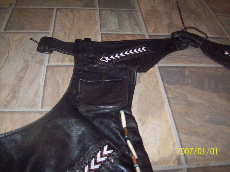 WOMENS LEATHER BLACK X LARGE MOTORCYCLE CHAPS, US $49.99, image 2