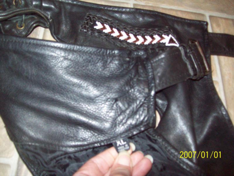 WOMENS LEATHER BLACK X LARGE MOTORCYCLE CHAPS, US $49.99, image 4