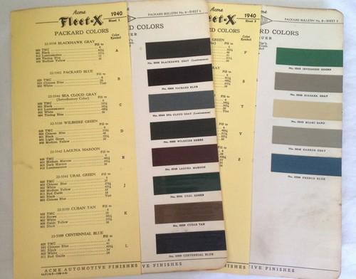 Original 1940 packard ~paint chips~automotive~acme paints~color chart