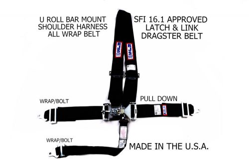 Rjs sfi 16.1 latch &amp; link harness dragster u wrap roll bar 5 point black 1125601