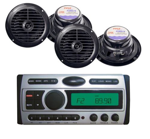 Marine pldmr87 dvd cd am fm mp3 receiver+ 4- 6.5&#034; marine black speakers