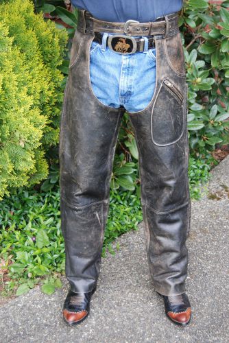 Vintage harley davidson mens distressed leather chaps size m