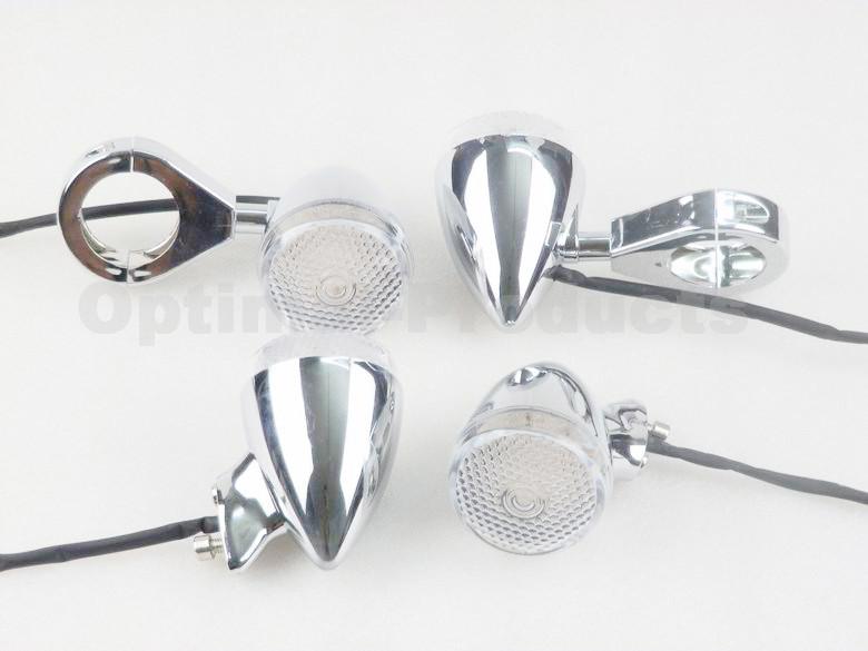 4x chrome led amber turn signal light for harley bikes with 41mm fork clamp
