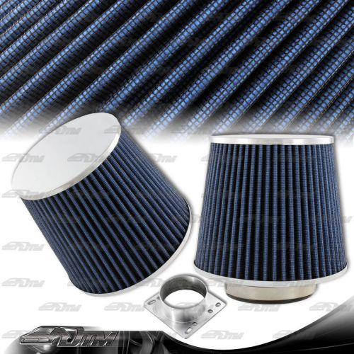 Blue cotton gauze 3 inch inlet flat top cone style air intake filter + adapter